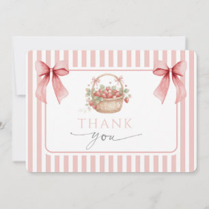 Carte De Remerciements Baby shower Fille Ruban Rayé Rose Fraise