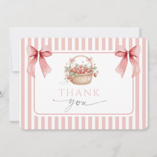 Carte De Remerciements Baby shower Fille Ruban Rayé Rose Fraise