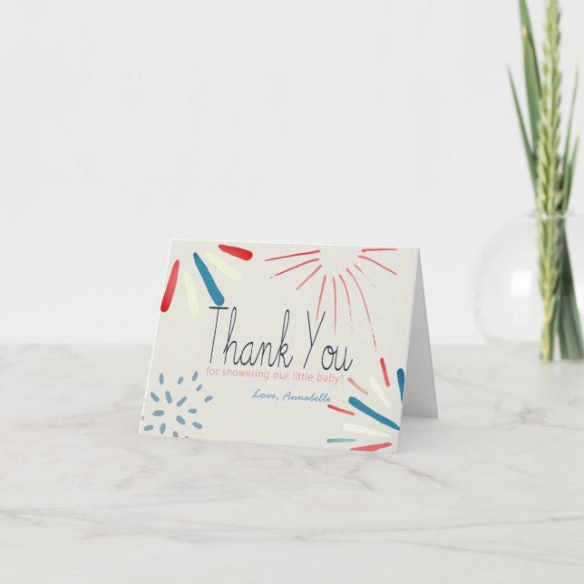 Carte De Remerciements Baby shower Firecracker 4 juillet Fireworks (Devant)