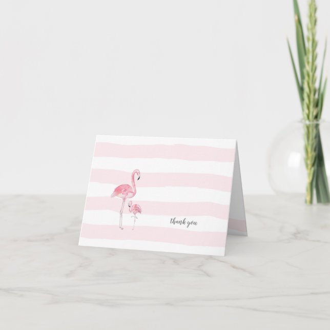 Carte De Remerciements Baby shower Flamant rose mère et bébé (Devant)