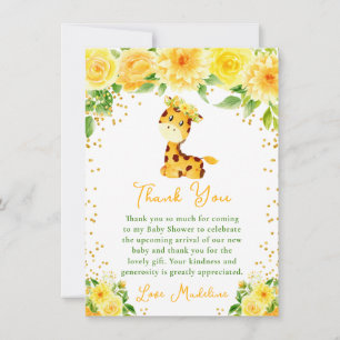 Carte De Remerciements Baby Shower Fleur Jaune Girafe