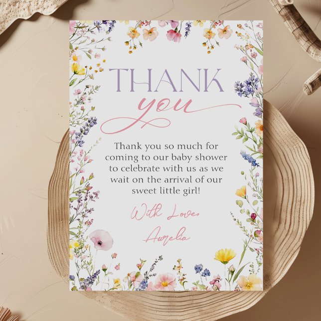 Carte de remerciements Baby shower fleur sauvage (Créateur téléchargé)