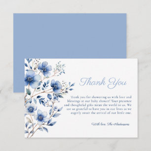 Carte De Remerciements Baby shower Fleur sauvage bleu foncé et poussiéreu