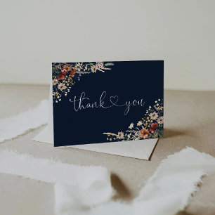 Carte De Remerciements Baby shower Fleur sauvage bleu mince de la marine
