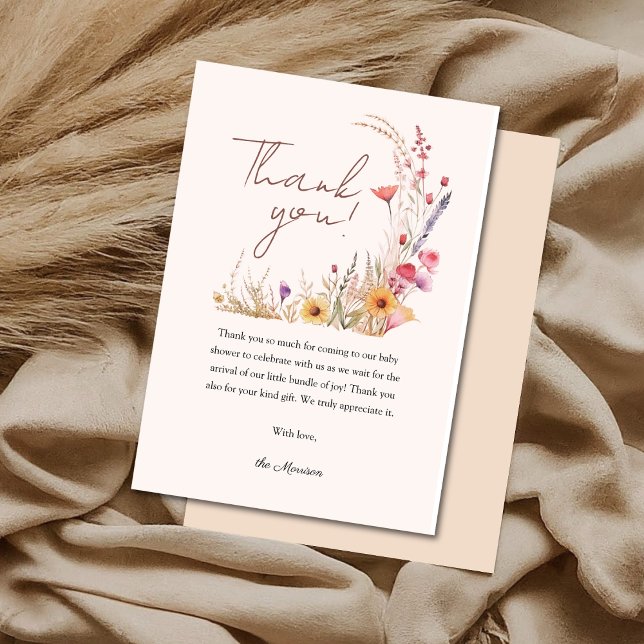 Carte De Remerciements Baby shower fleur sauvage Boho (Créateur téléchargé)