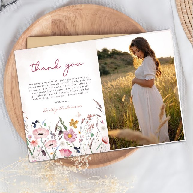Carte De Remerciements Baby shower Fleur sauvage Boho (Créateur téléchargé)