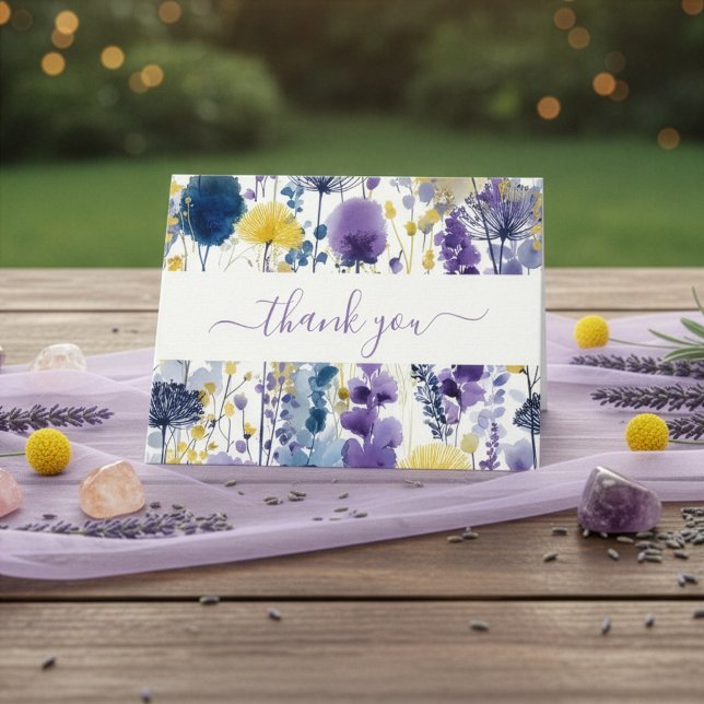 Carte De Remerciements Baby shower Fleur sauvage couleur  jaune violet (Créateur téléchargé)