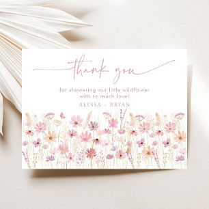 Carte De Remerciements Baby shower Fleur sauvage Dusty Pink Boho