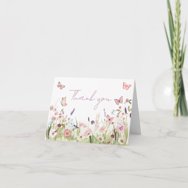 Carte De Remerciements Baby shower Fleur sauvage Little Butterfly (Devant)