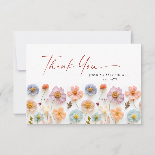 Carte De Remerciements Baby shower Fleur sauvage Pastel Pink Bohemian (Devant)