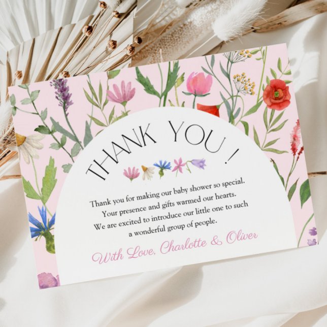 Carte de remerciements Baby shower fleur sauvage r (Créateur téléchargé)