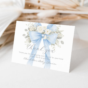 Carte De Remerciements Baby Shower Fleuriste Ruban Bleu pour Garçon