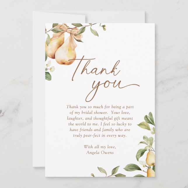 Carte De Remerciements Baby Shower Fleurs Aquarelle Poire Mariée  (Devant)