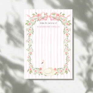Carte De Remerciements Baby Shower Fleurs de Roses Rose Ruban Cygne Rose
