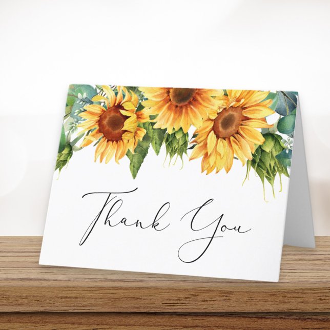 Carte De Remerciements Baby Shower Fleurs de Tournesol Eucalyptus Aquarel (Créateur téléchargé)