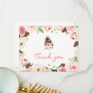 Carte De Remerciements Baby-Shower Fleurs Rose Blush d'Hiver