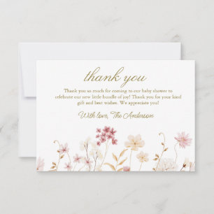 Carte De Remerciements Baby Shower Fleurs Sauvages Élégantes