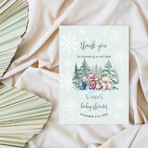 Carte De Remerciements Baby shower Flocon de neige d'hiver Animaux de la