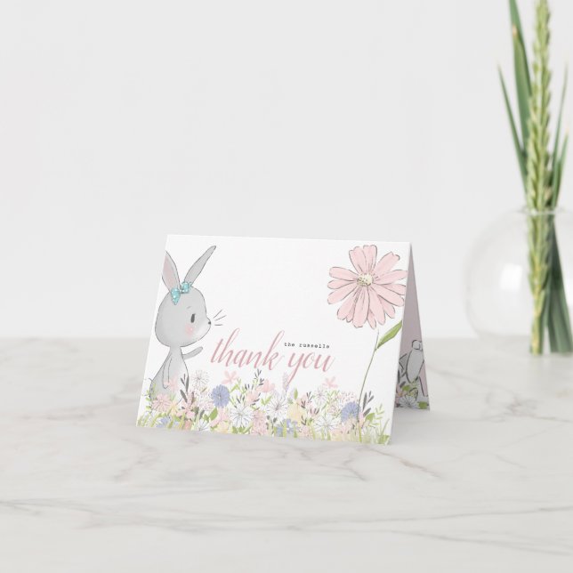 Carte De Remerciements baby shower floral bébé lapin (Devant)
