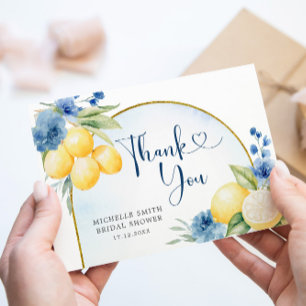 Carte De Remerciements Baby shower floral bleu Citron Main Squeeze