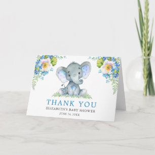 Carte De Remerciements Baby shower floral bleu d'aquarelle