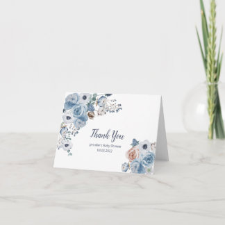 Carte De Remerciements Baby shower floral bleu poussiéreux