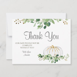 Carte De Remerciements Baby shower Floral Citrouille blanc