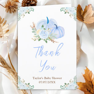 Carte De Remerciements Baby shower Floral Citrouille bleu