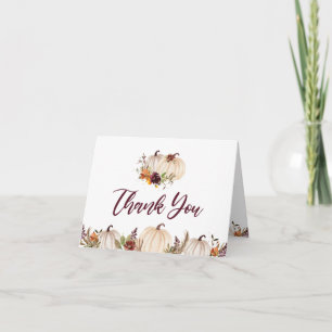 Carte De Remerciements Baby shower Floral citrouille Bourgogne 