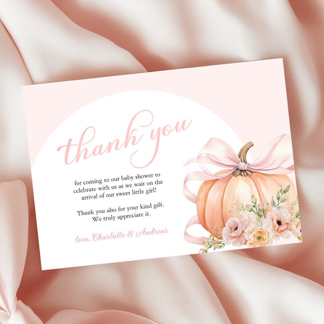 Carte De Remerciements Baby shower Floral Citrouille Bow (Créateur téléchargé)