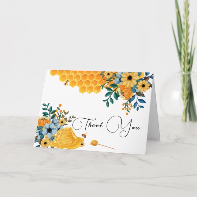Carte De Remerciements Baby shower Floral d'abeille au miel doux moderne (Devant)