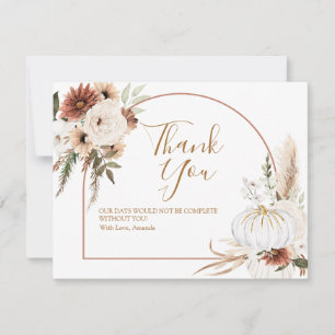 Carte De Remerciements Baby Shower Floral de Citrouille Blanche Arch Bohè