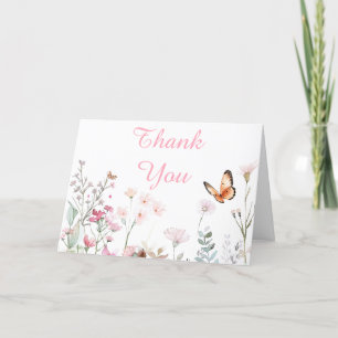 Carte De Remerciements Baby shower floral de papillon rose profond du pri
