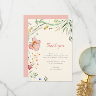Carte De Remerciements Baby shower Floral Fille Fleur sauvage aquarelle