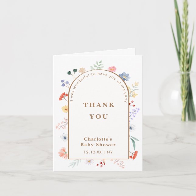 Carte De Remerciements Baby shower Floral Fleur sauvage Boho Arch Spring (Devant)