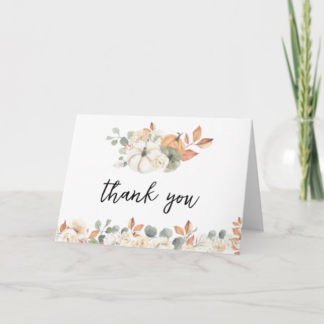 Carte De Remerciements Baby shower Floral Little Citrouille automne (Devant)