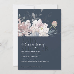 CARTE DE REMERCIEMENTS BABY SHOWER FLORAL MARINE BLUSH WATERCOLOR INVITAT