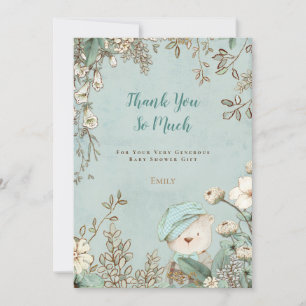 Carte De Remerciements Baby shower Floral Ours vintage