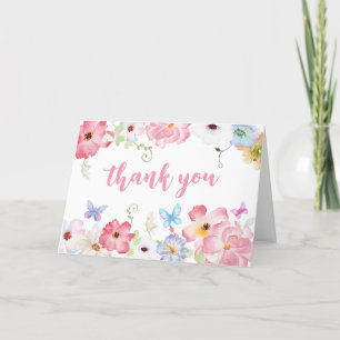 Carte De Remerciements Baby shower Floral Petit Papillon