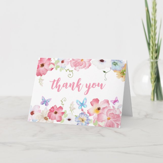 Carte De Remerciements Baby shower Floral Petit Papillon (Devant)