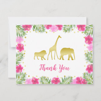 Carte De Remerciements Baby shower floral rose Gold Safari Animaux