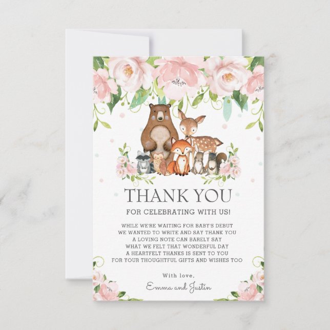 Carte De Remerciements Baby shower Floral rose pâle (Devant)