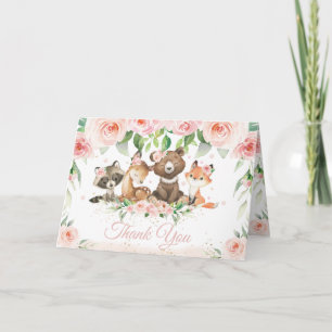 Carte De Remerciements Baby shower floral rose pâle des animaux des bois 