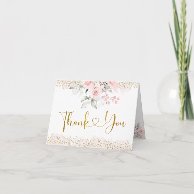 Carte De Remerciements Baby shower floral rose pâle plié (Devant)