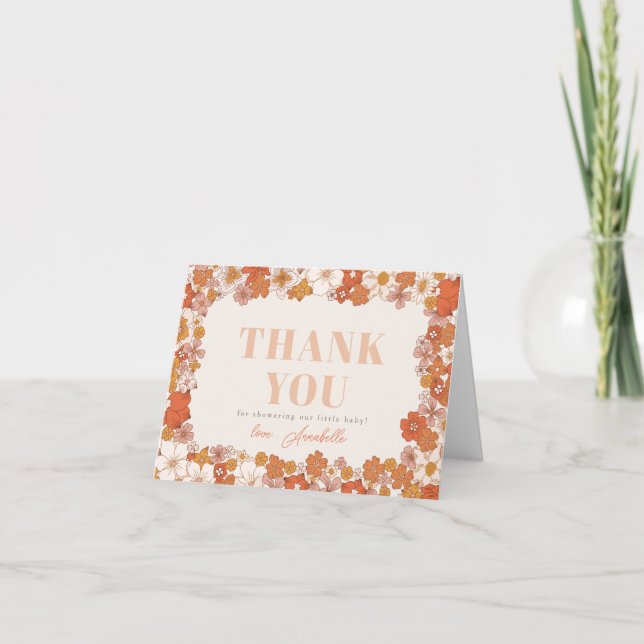 Carte De Remerciements Baby shower Floral Super Boho Retro (Devant)