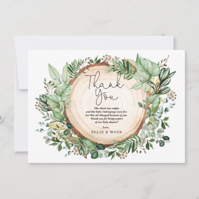 Carte De Remerciements Baby shower forestier botanique rustique (Devant)
