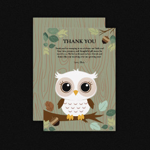 Carte De Remerciements Baby shower forestier de la Chouette rustique