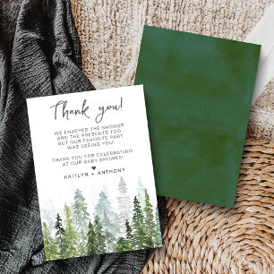 Carte De Remerciements Baby shower forestier de pins d'aquarelle