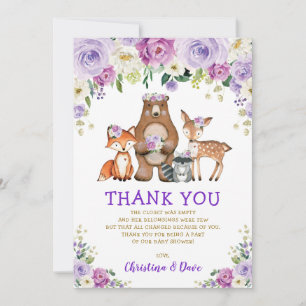Carte De Remerciements Baby shower forestier floral pourpre