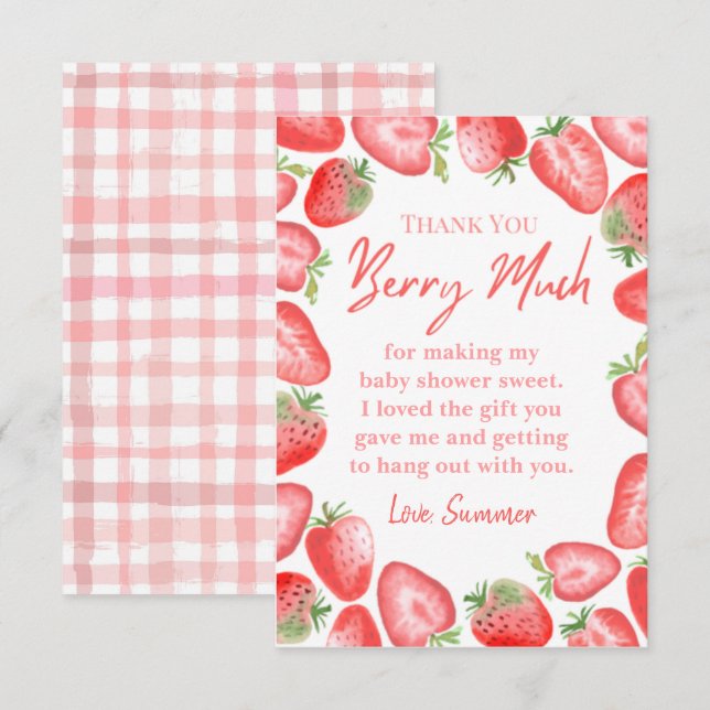 Carte de remerciements Baby shower fraise (Devant / Derrière)